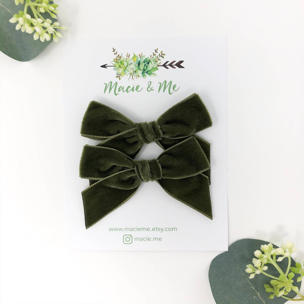 Olive Velvet Bows