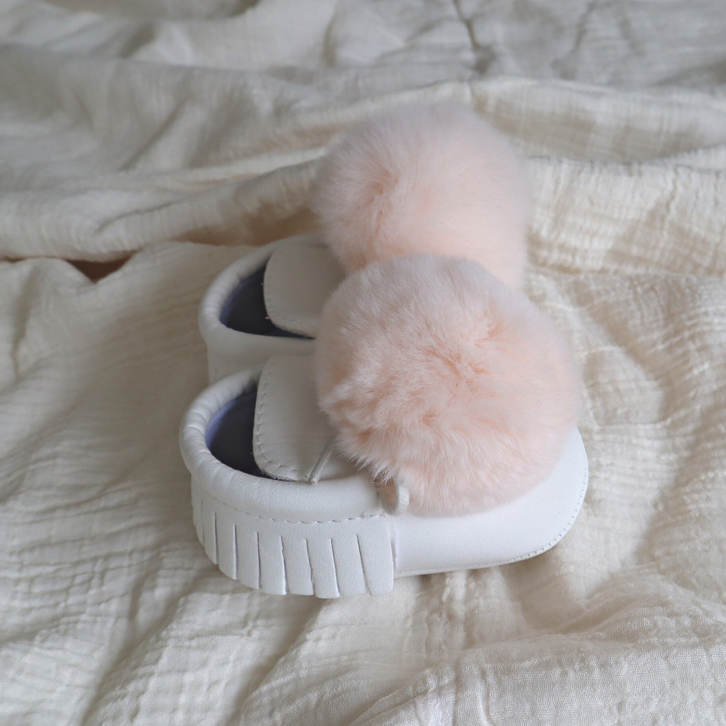 Bunny Tail Moccasin Booties - Peachy Cloud