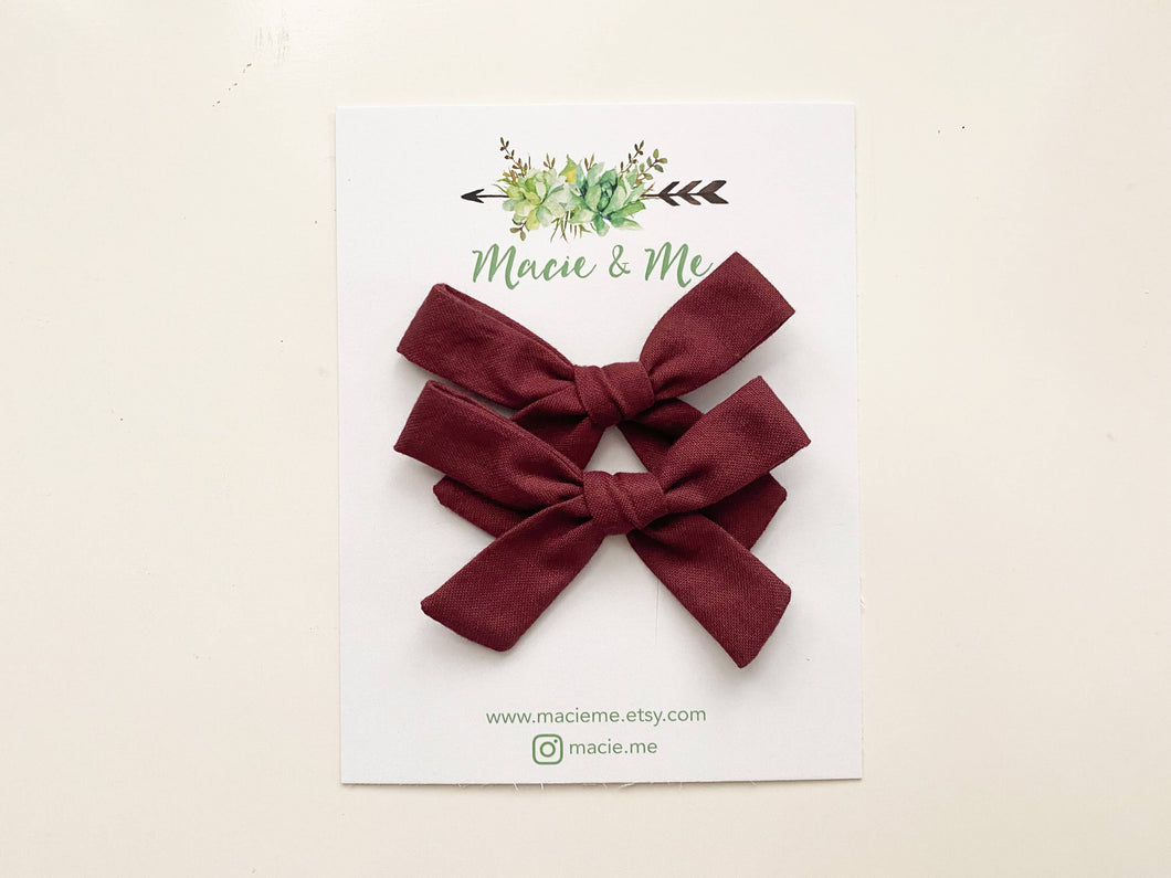 Wine Hand Tied Small Schoolgirl Bow(s)