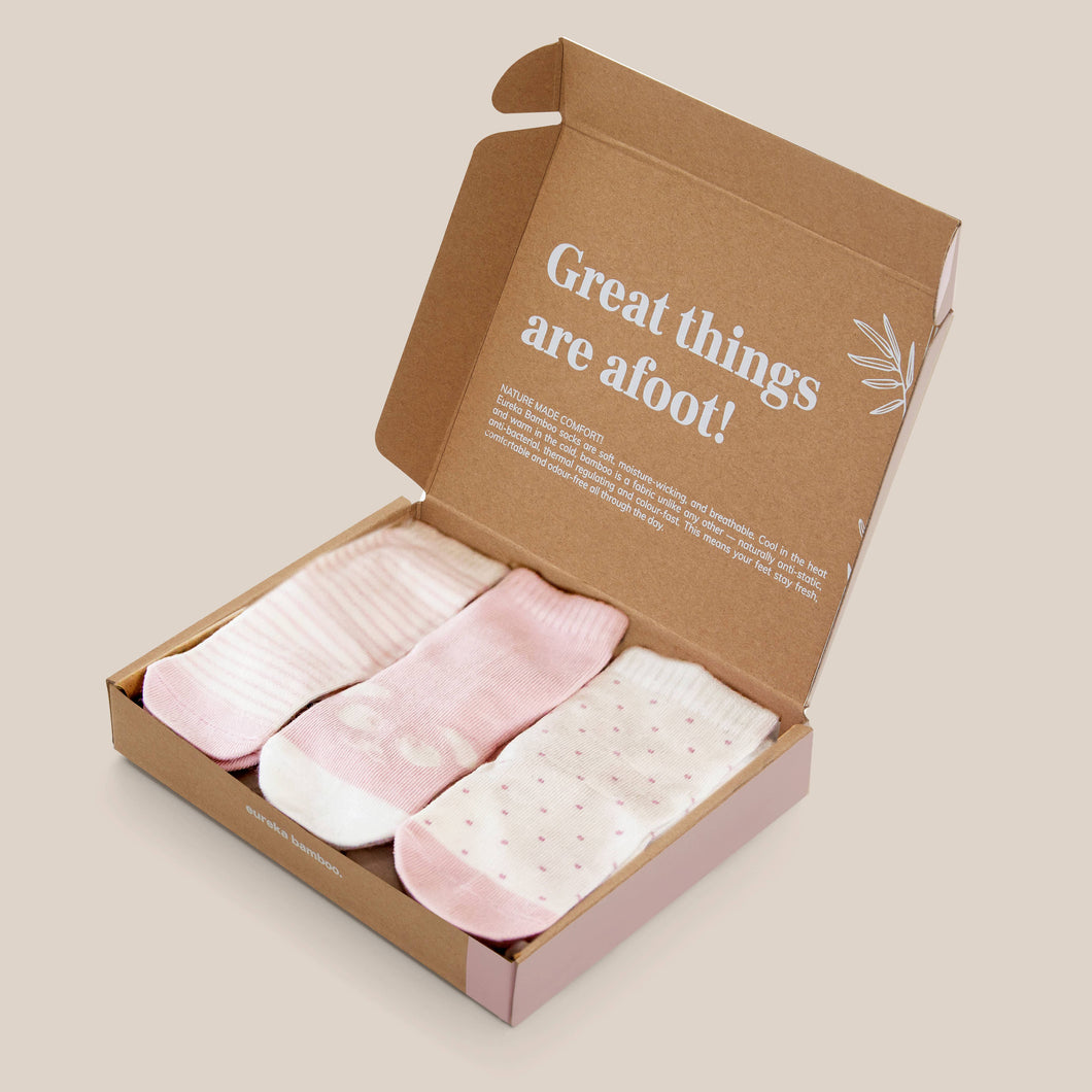 Baby Organic Bamboo Socks PINK 0-6 & 6-12Month (3pairs)