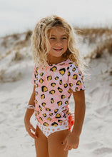 Load image into Gallery viewer, Kids Pink Leopard Rash Guard Ruffle Swimsuit
