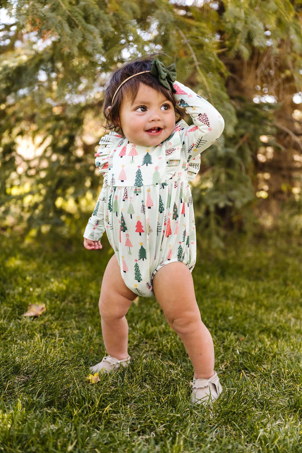 Leah Romper in Green Christmas