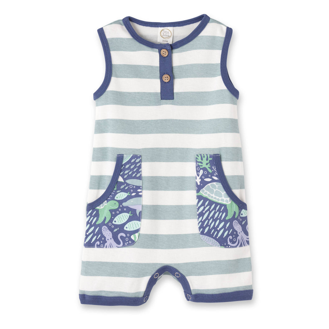 Blue Kingdom Sleeveless Henley Short Romper