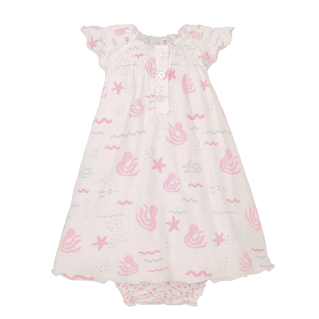 Henley Dress + Bloomer - Octopi - Pink on White