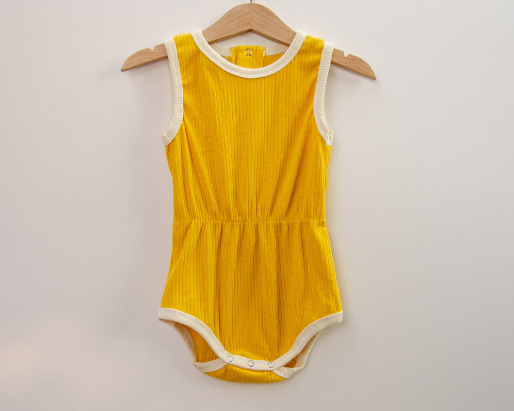 Yellow Rib Knit Retro Romper