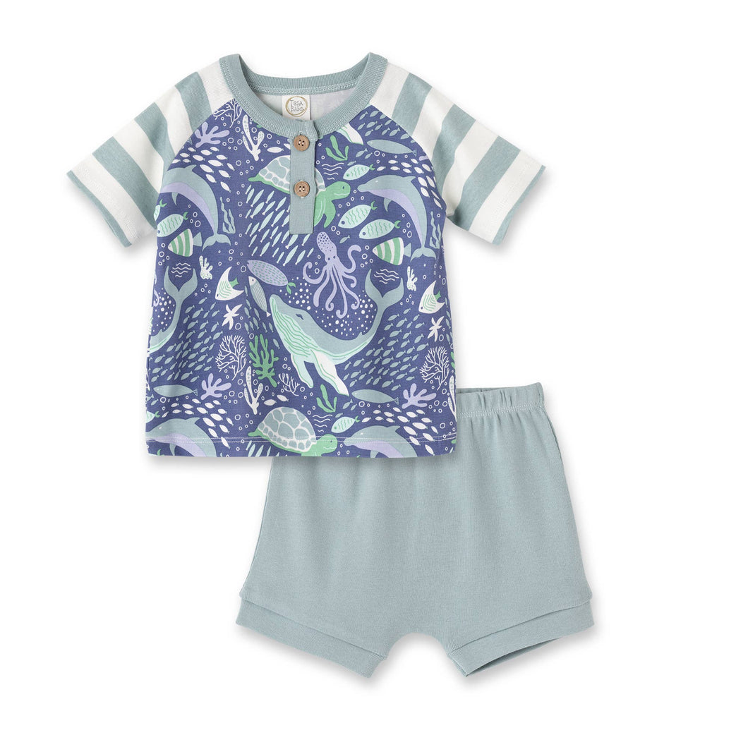 Blue Kingdom Henley Tee & Shorts